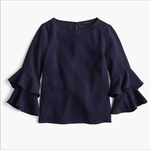 J. Crew navy bell sleeve ruffle top sz 12
